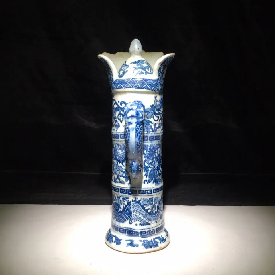 Qing Qianlong Blue & White Dragon Duomu Ewer — Antique Reproduction - Image 3