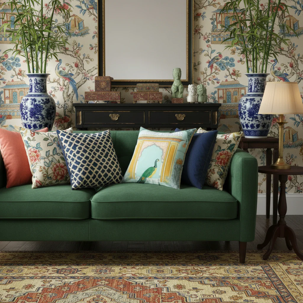 Raj Peacock Pavilion Throw Pillow - Image 2