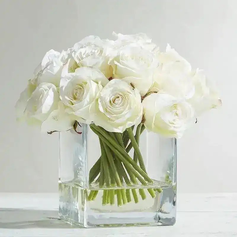 Real Touch Faux White Silk Rose Centerpiece Arrangement in Fake Water - Image 2