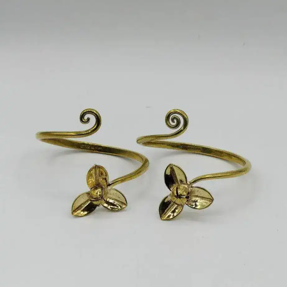 Recycled Bullet Brass Flower Bangle - Swirly - Image 3