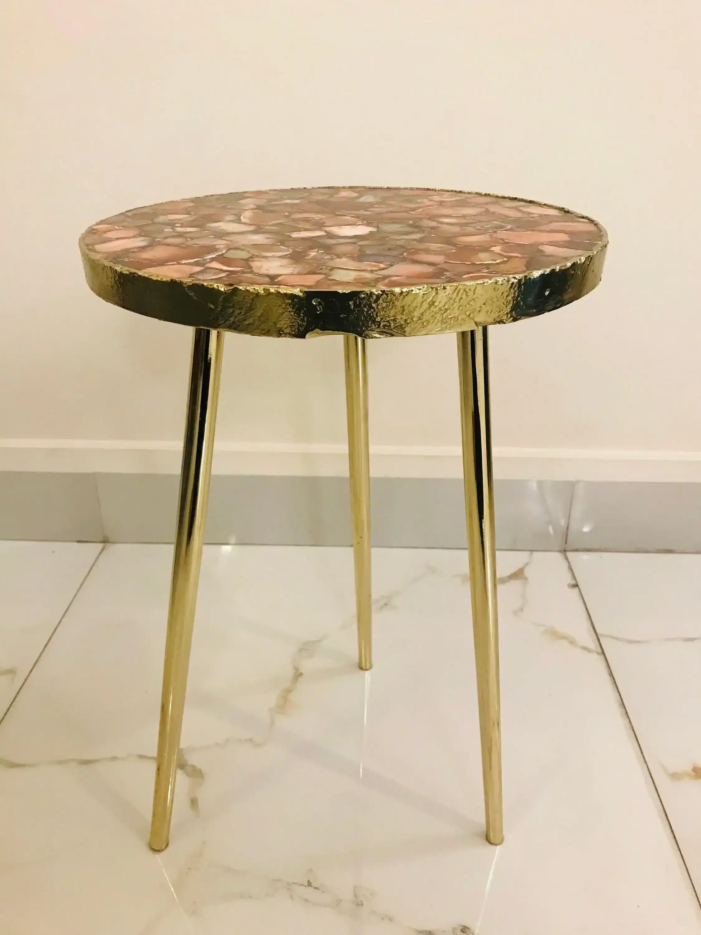 Red Agate Round Edge Side Coffee Table - Image 3