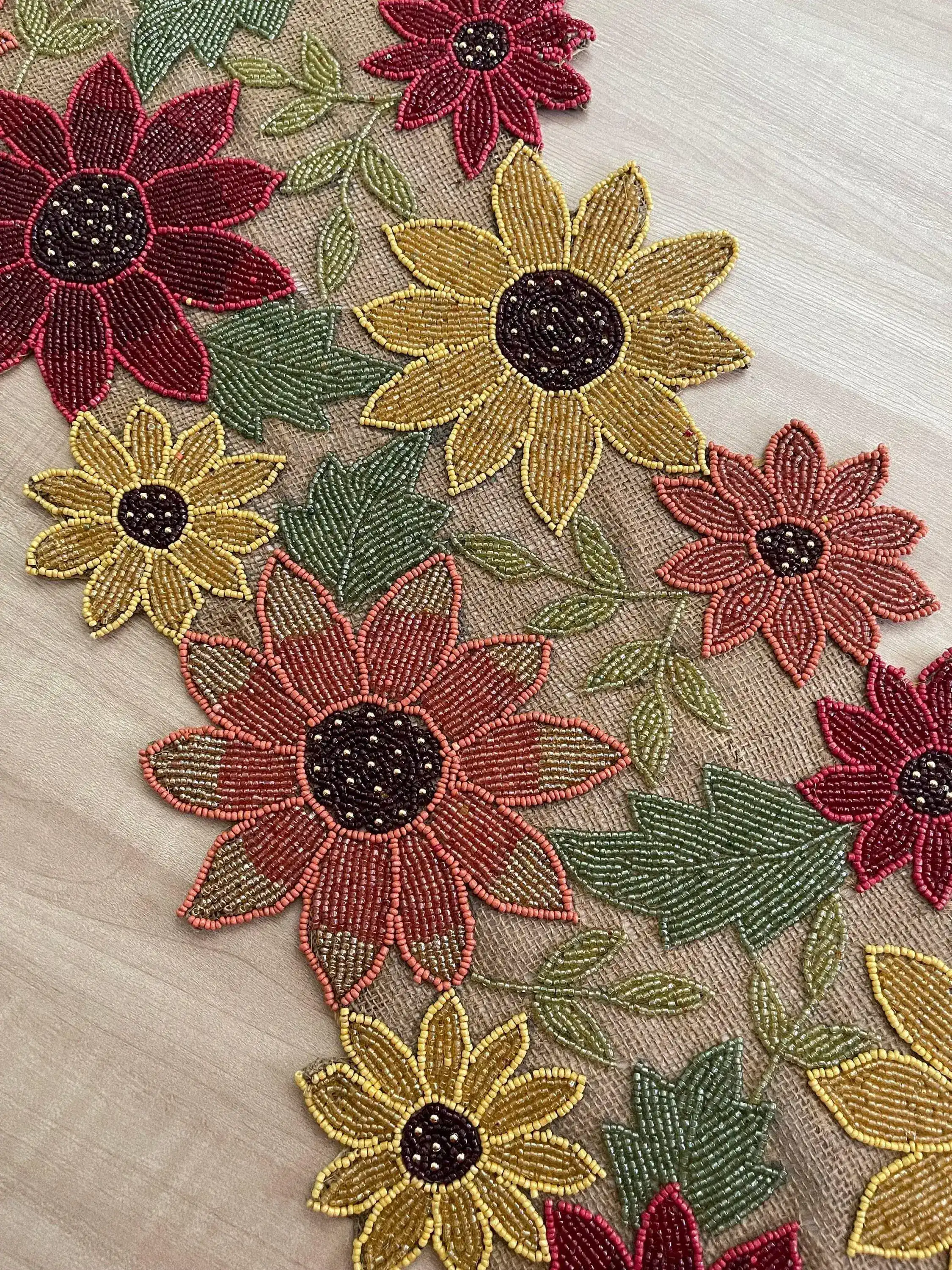 Red and Gold Floral Spring Beaded Table Runner - Image 5