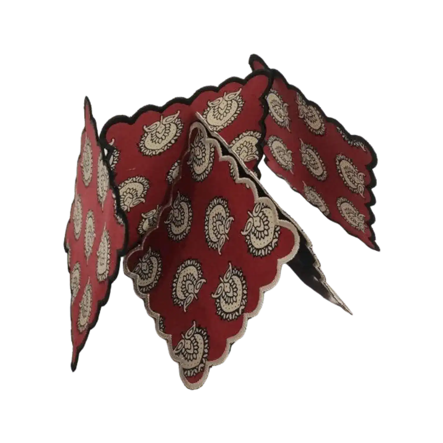 Red Block Printed Scalloped Cotton Napkins with Embroidered Trims - Image 6