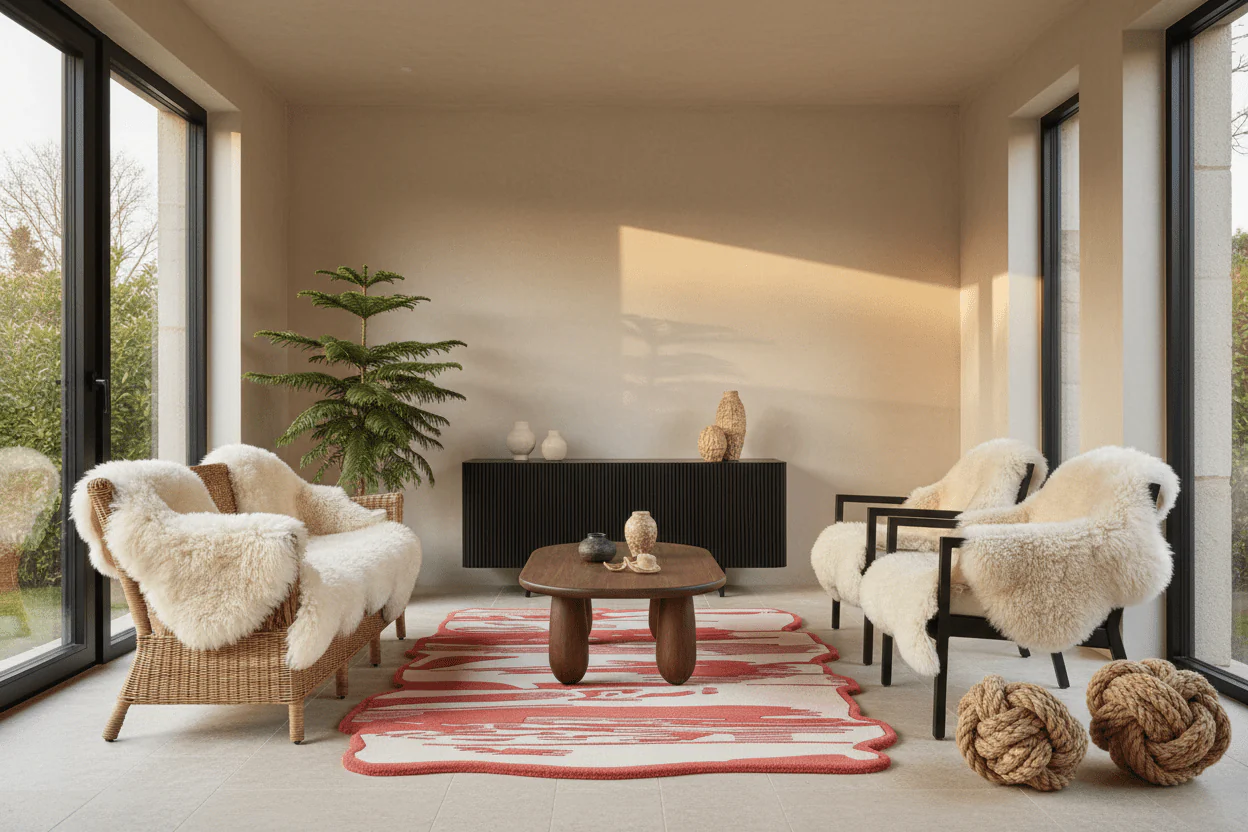 Red Brushstroke Hand Tufted Rug - Image 3