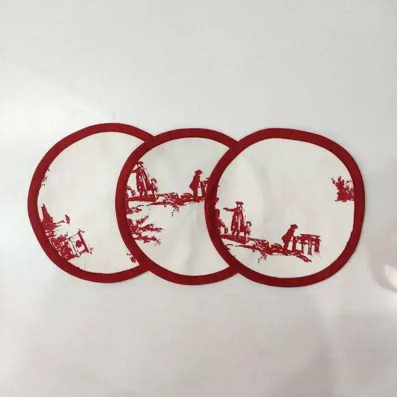 Red Chinoiserie Inspired Round Cotton Placemats - Image 3
