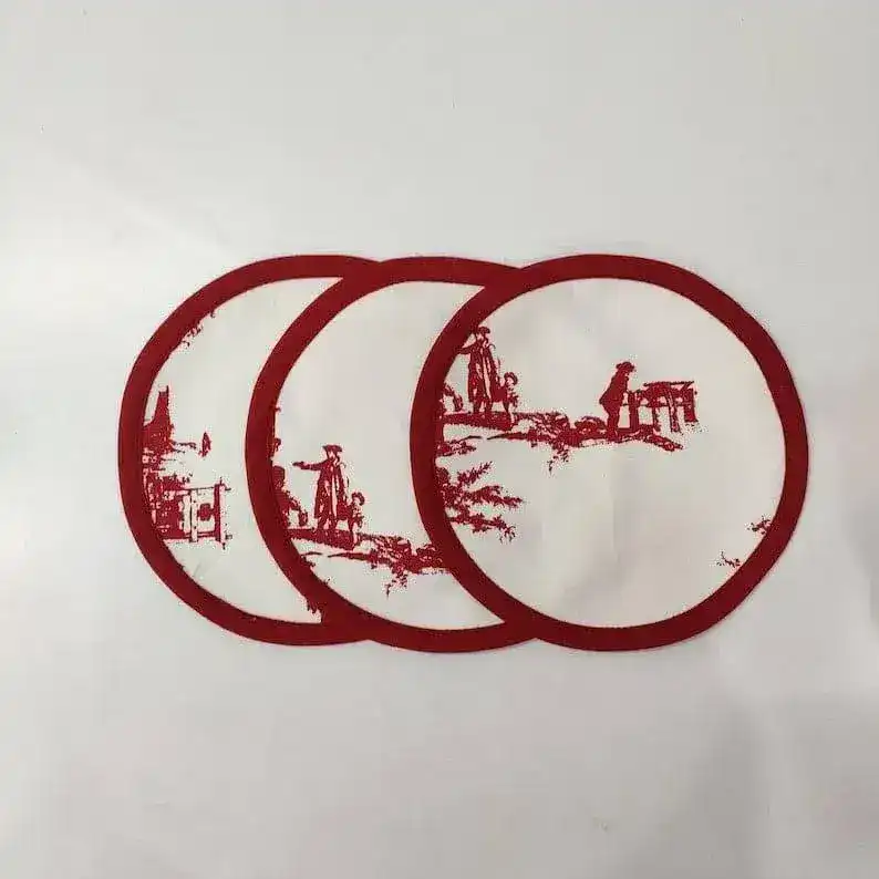 Red Chinoiserie Inspired Round Cotton Placemats - Image 5