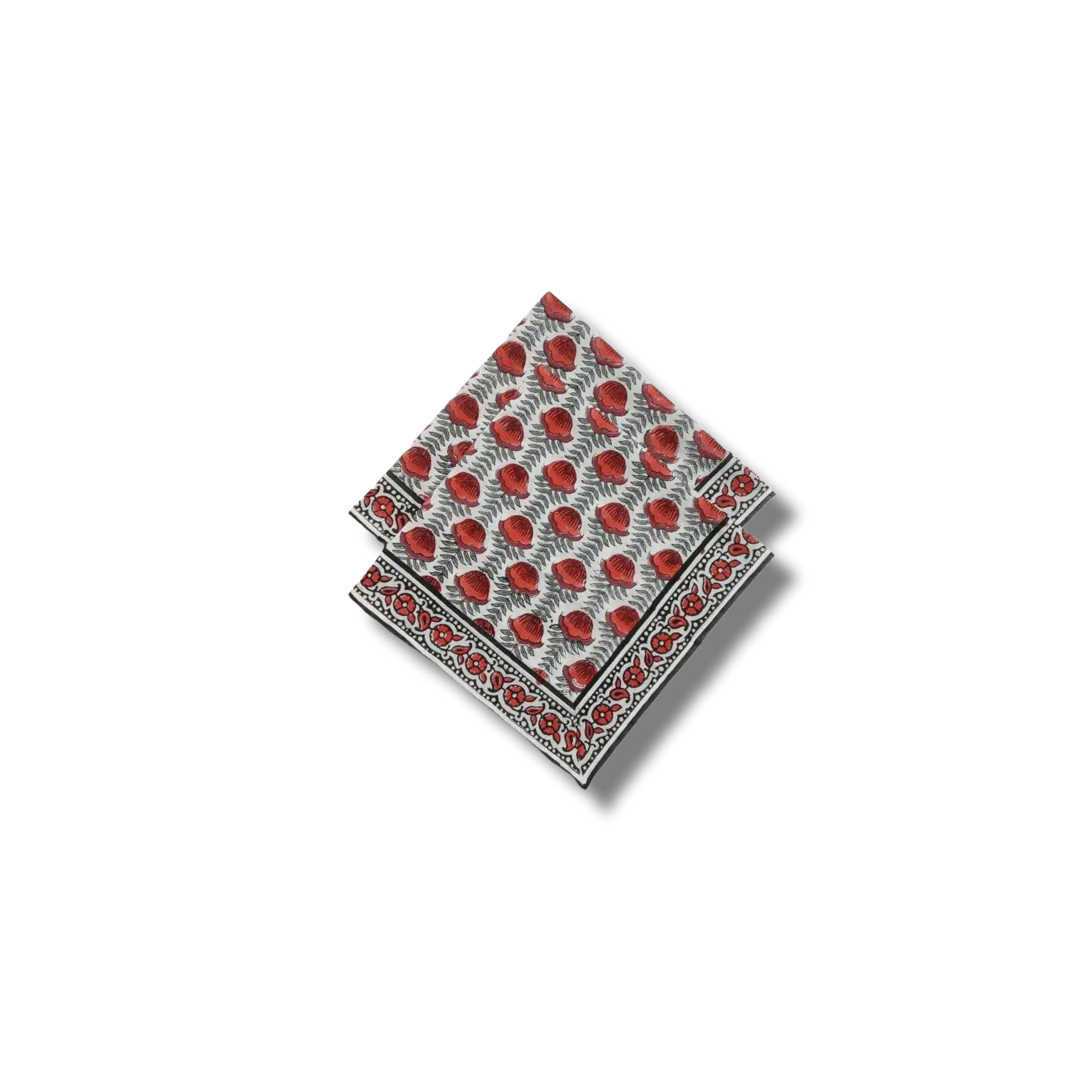 Red Floral Hand Block Printed Cotton Napkins - Image 3