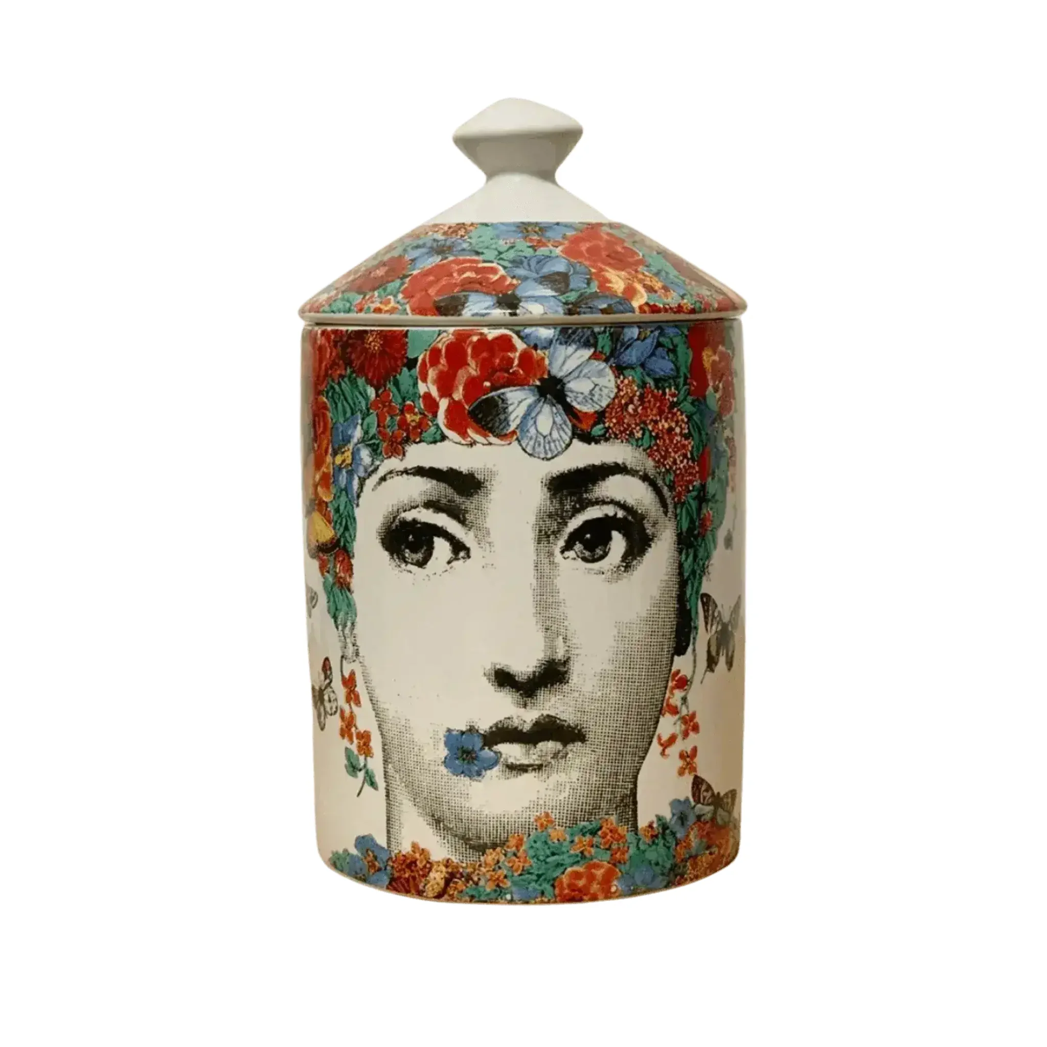 Red Floral Lina Cavalieri Ceramic Aromatherapy Candle Jar with Lid - Image 3