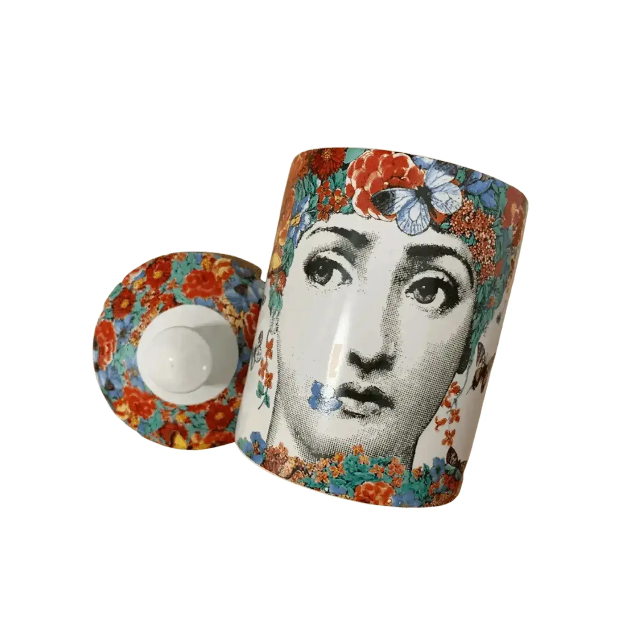 Red Floral Lina Cavalieri Ceramic Aromatherapy Candle Jar with Lid - Image 4