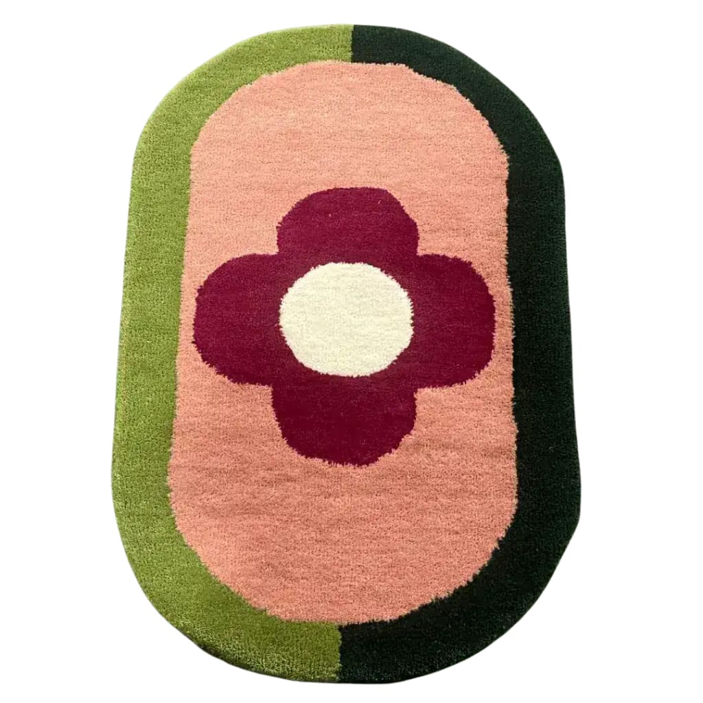 Red Flower Hand Tufted Wool Rug - Image 4