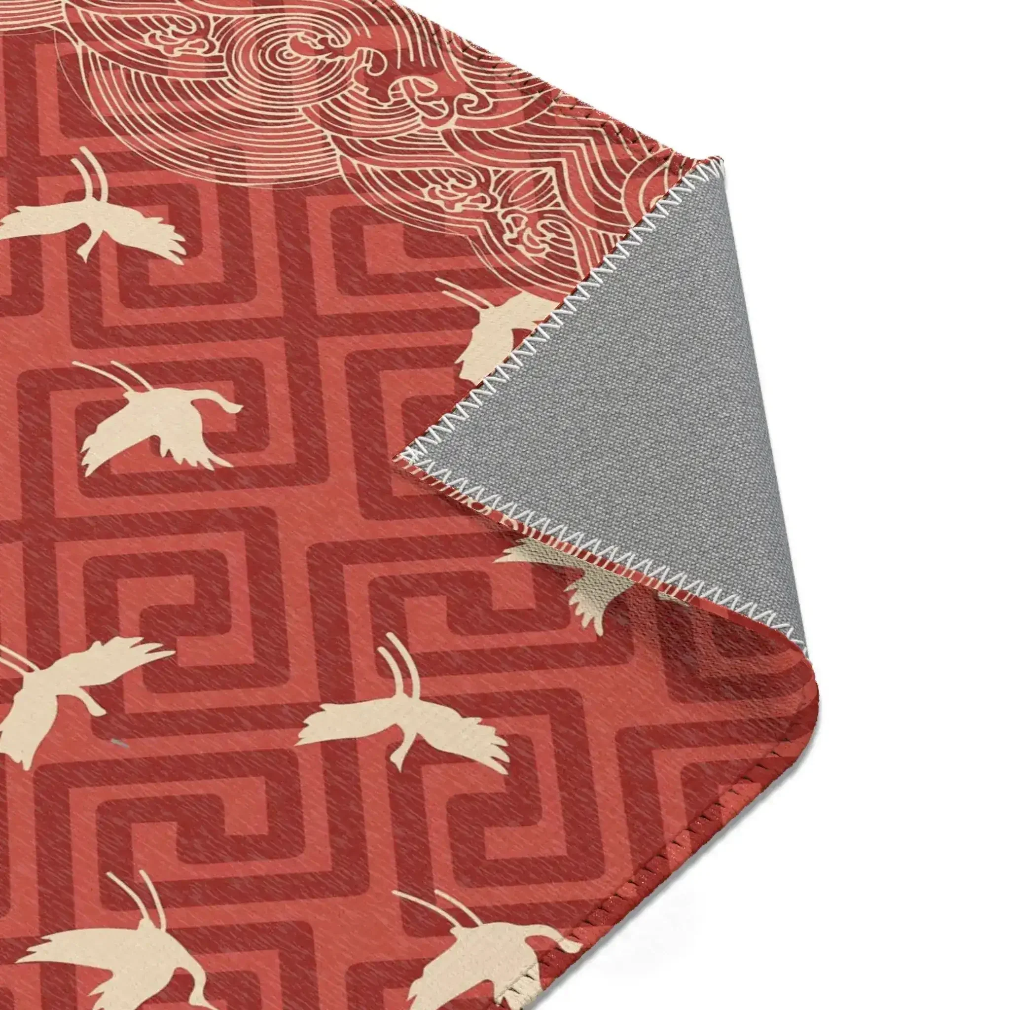 Red Geometric Crane & Wave Pattern Accent Rug - Image 6