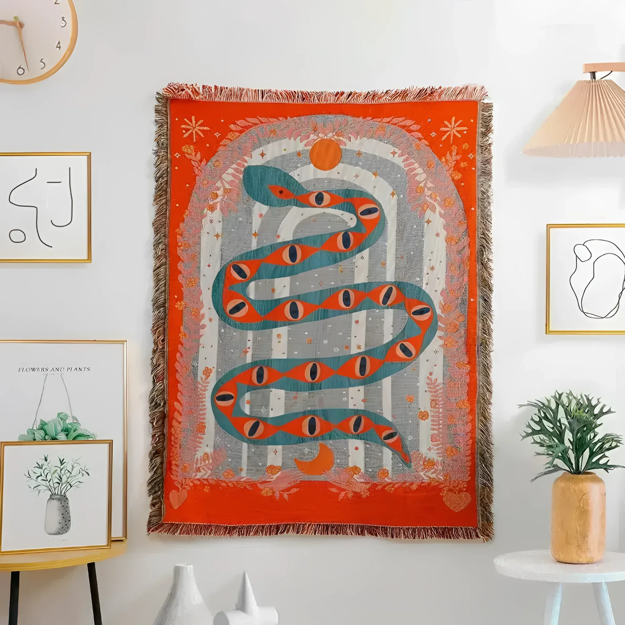 Red Magic Eye Snake Tapestry with Fringes