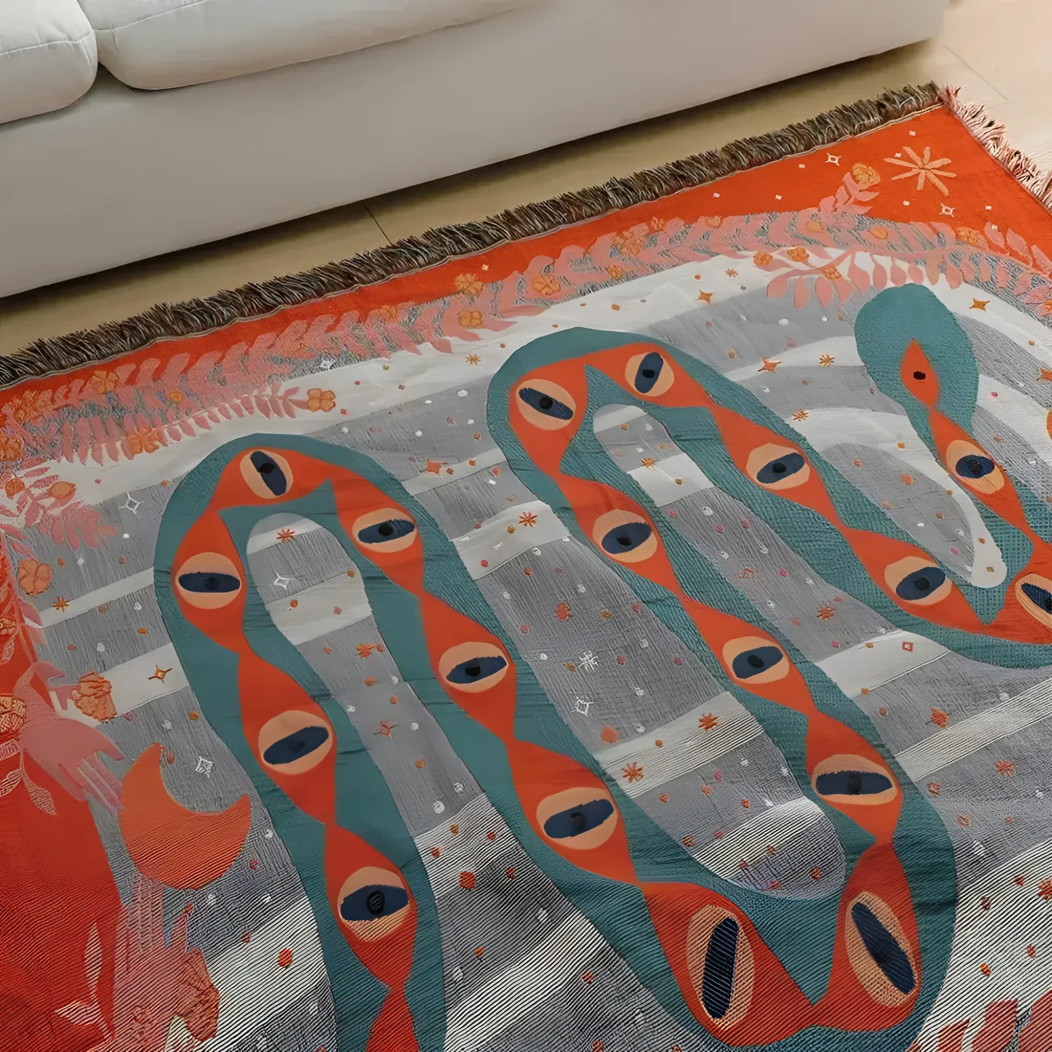 Red Magic Eye Snake Tapestry with Fringes - Image 4