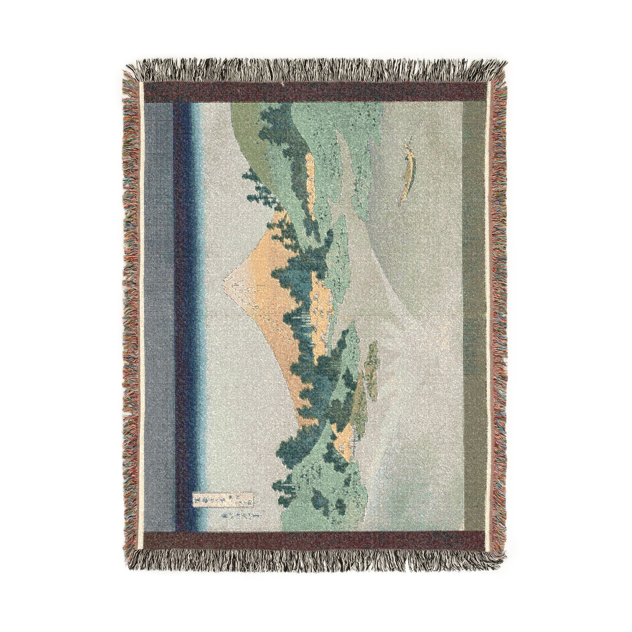 reflection-of-fuji-lake-misaka-katsushika-hokusai | Woven Tapestry Blanket - Image 11