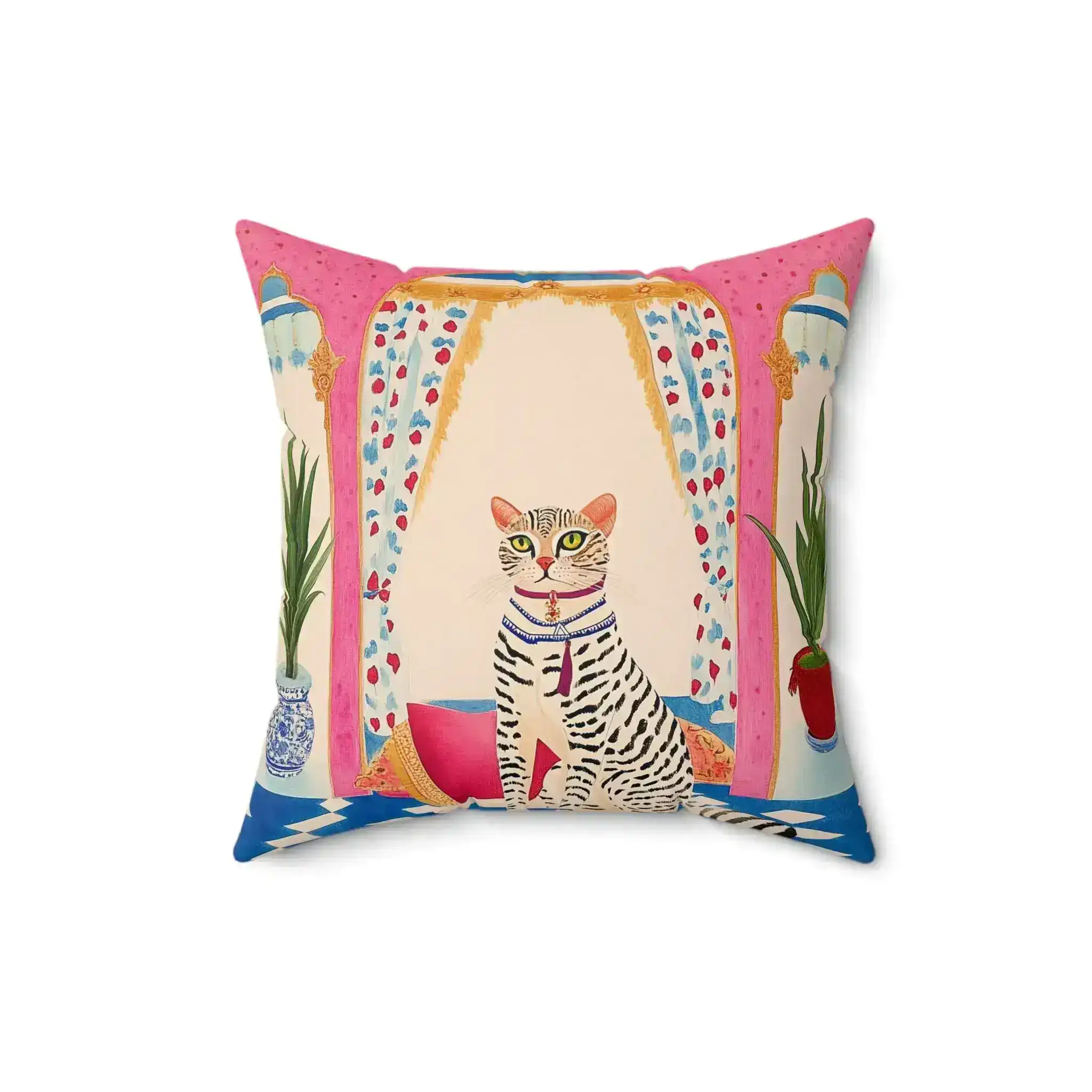 Regal Cat in Pink Palace Throw Pillow - Image 3
