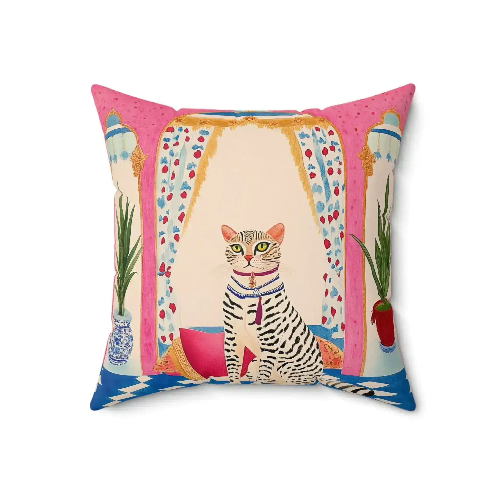 Regal Cat in Pink Palace Throw Pillow - Image 4