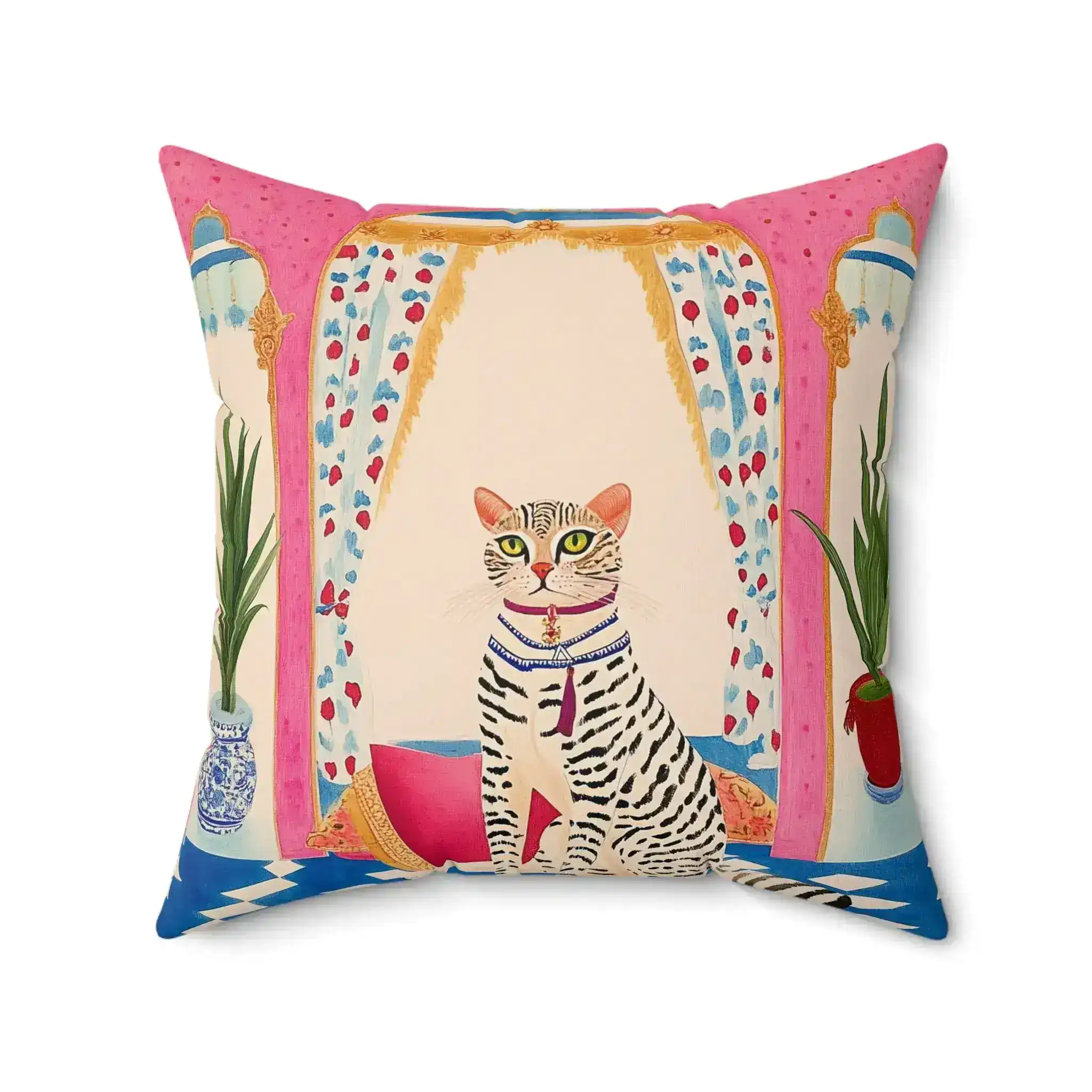 Regal Cat in Pink Palace Throw Pillow - Image 5