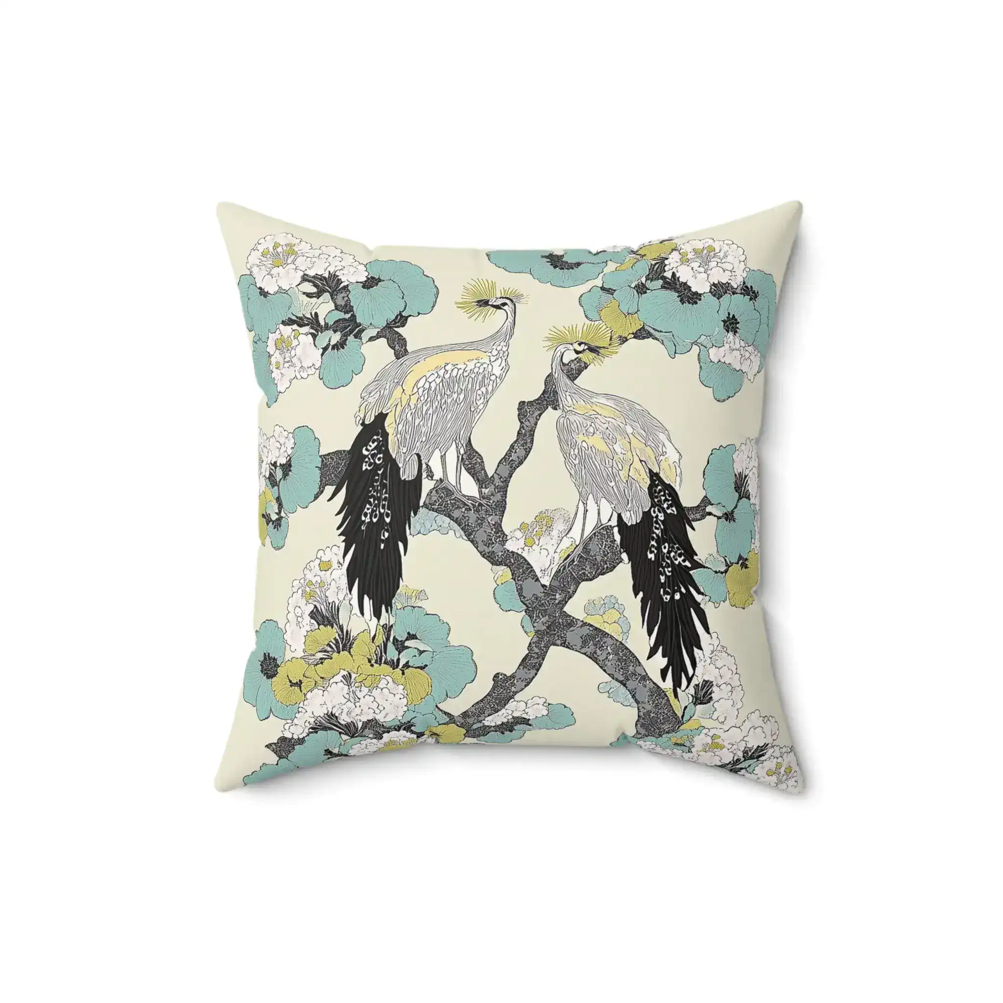 Regal Peacocks in Blossom Throw Pillow - Image 3