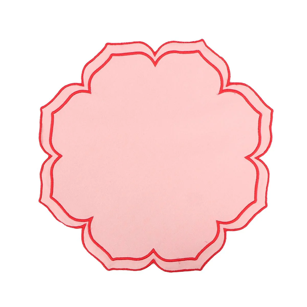 Regal Petal Scallop Placemat in Blush Pink and Ruby Red Trim - Set of 4