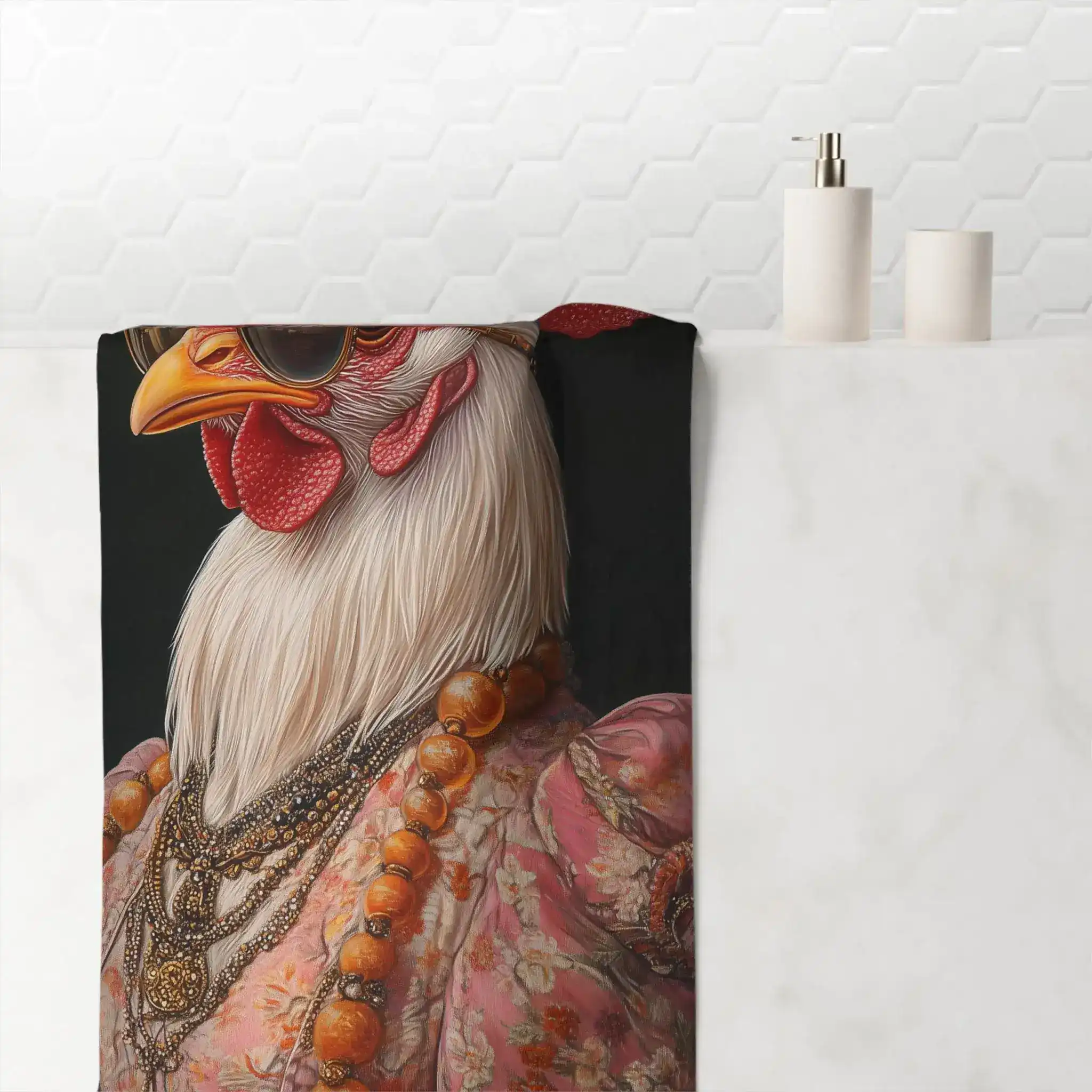 Regal Renaissance Chicken in Couture with Sunglasses Bath Towel - Image 2