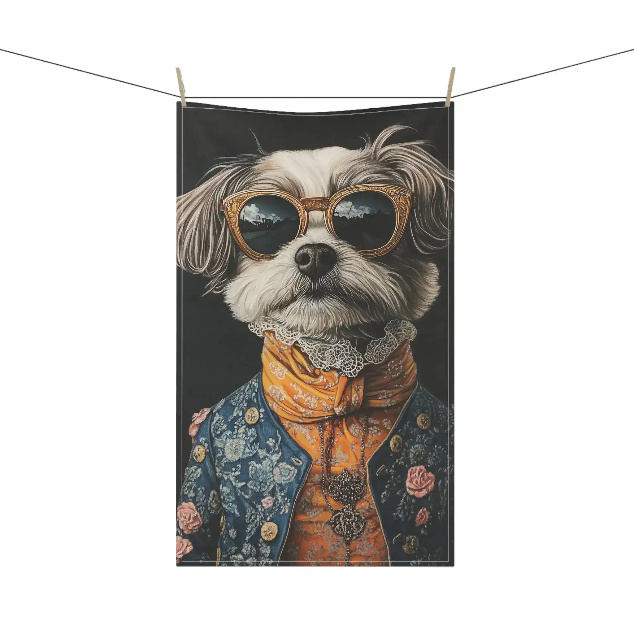 Regal Renaissance Pup Couture Dog Art Cotton Kitchen Towel - Image 4