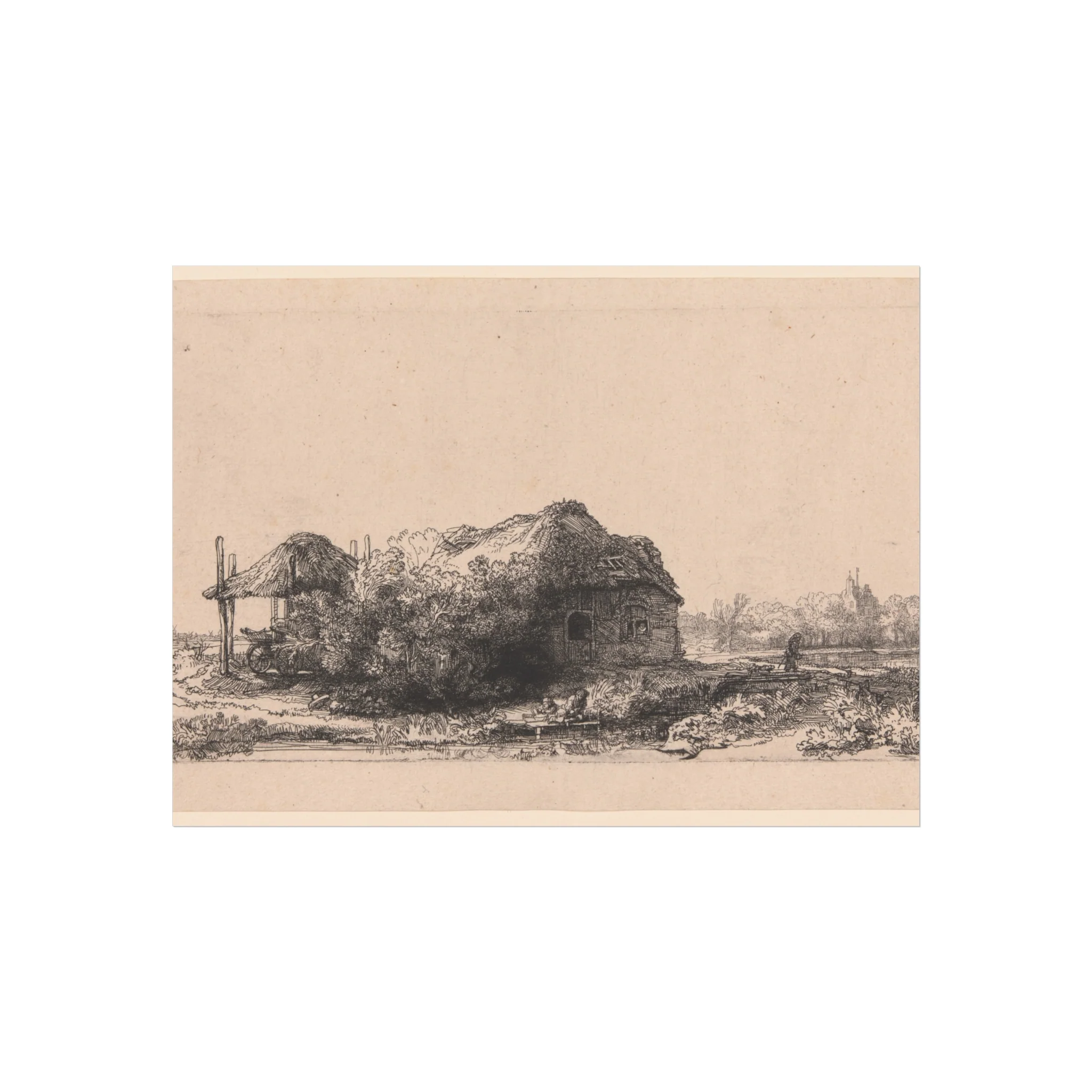 Rembrandt van Rijn - Landscape with Cottages and a Hay Barn Oblong | Fine Art Poster - Image 3