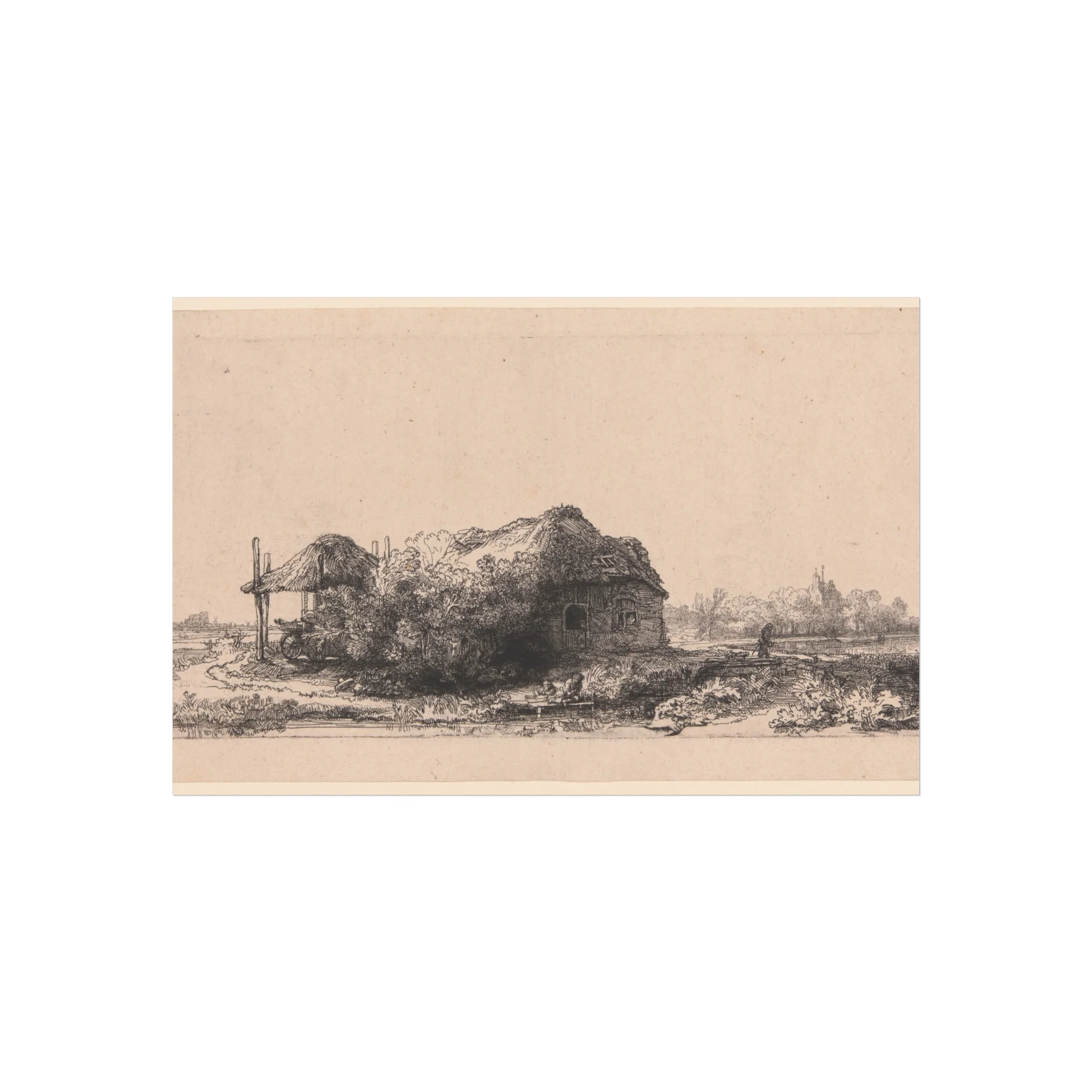Rembrandt van Rijn - Landscape with Cottages and a Hay Barn Oblong | Fine Art Poster - Image 4