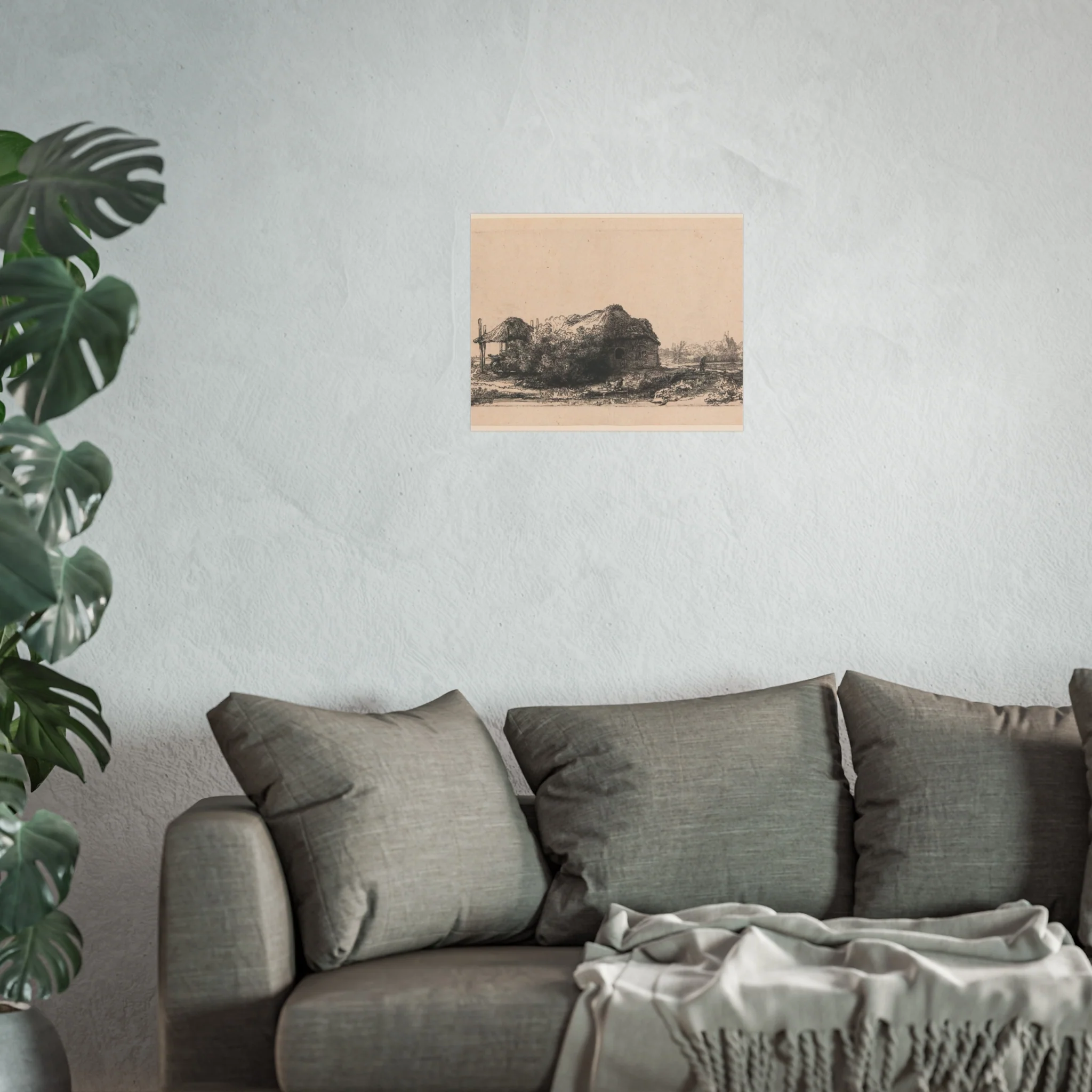 Rembrandt van Rijn - Landscape with Cottages and a Hay Barn Oblong | Fine Art Poster - Image 7