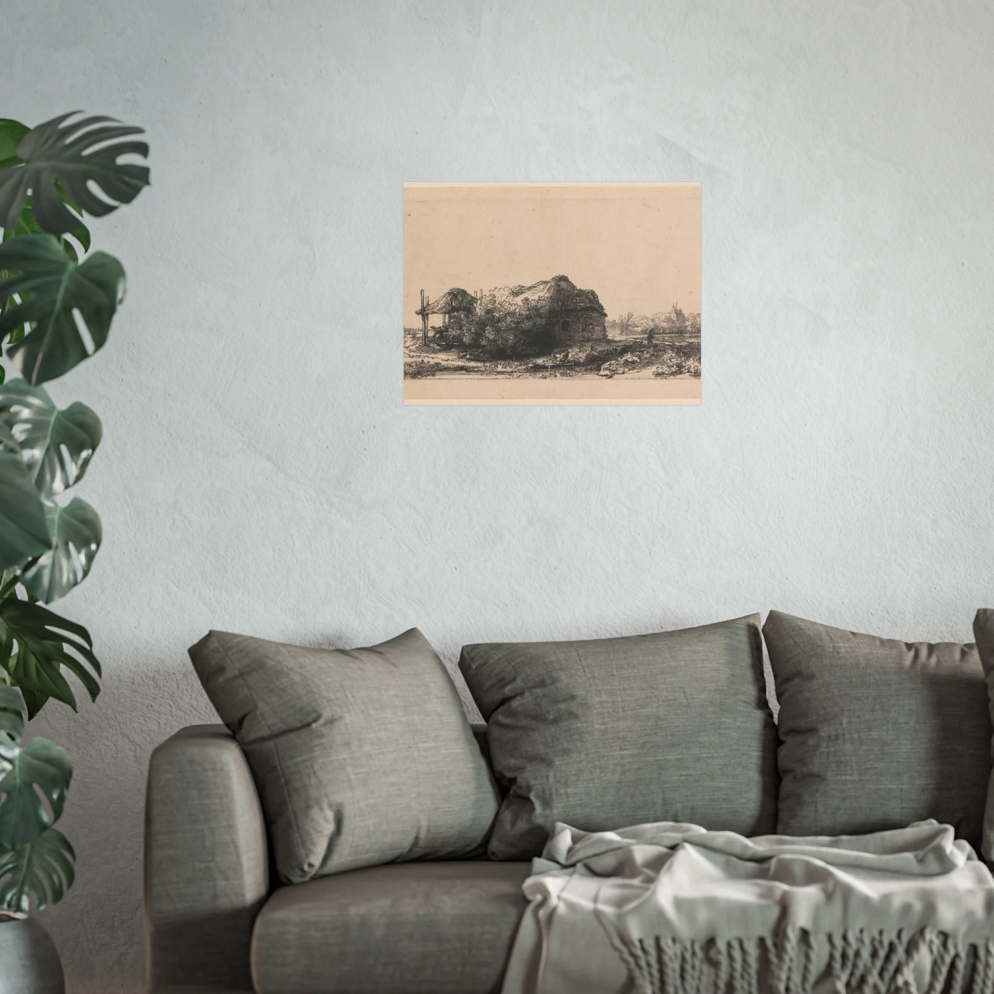 Rembrandt van Rijn - Landscape with Cottages and a Hay Barn Oblong | Fine Art Poster - Image 9