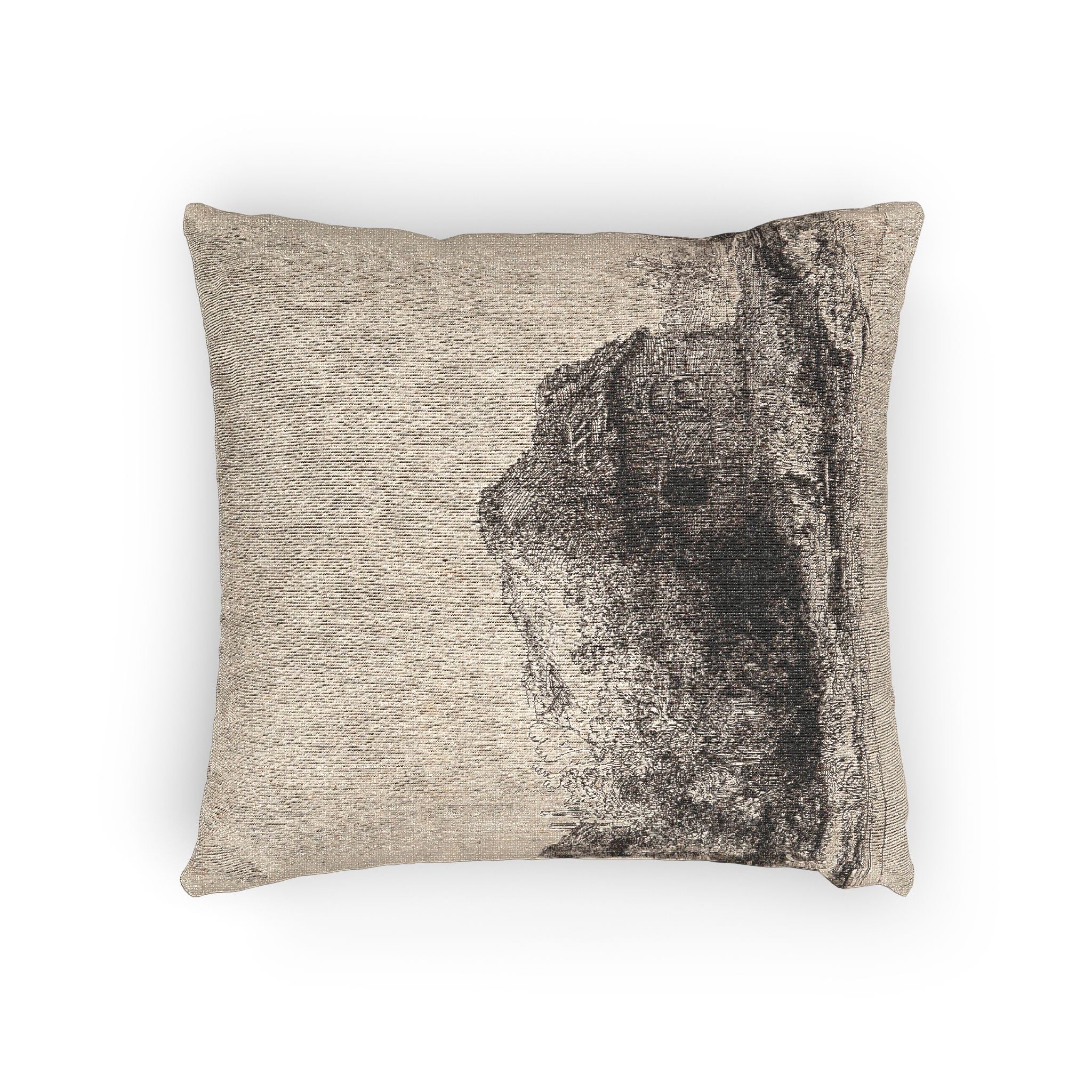 Rembrandt van Rijn - Landscape with Cottages and a Hay Barn Oblong | Woven Pillow - Image 4