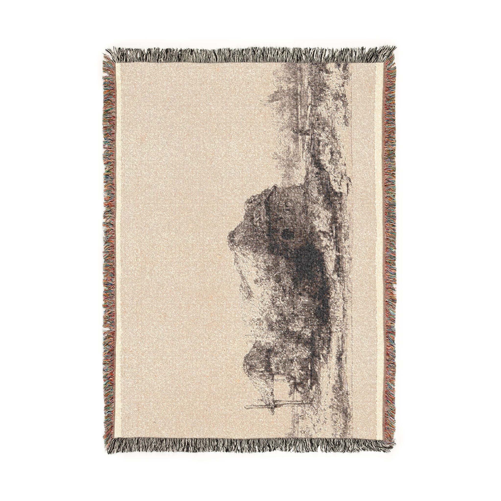 Rembrandt van Rijn - Landscape with Cottages and a Hay Barn Oblong | Woven Tapestry Blanket - Image 6