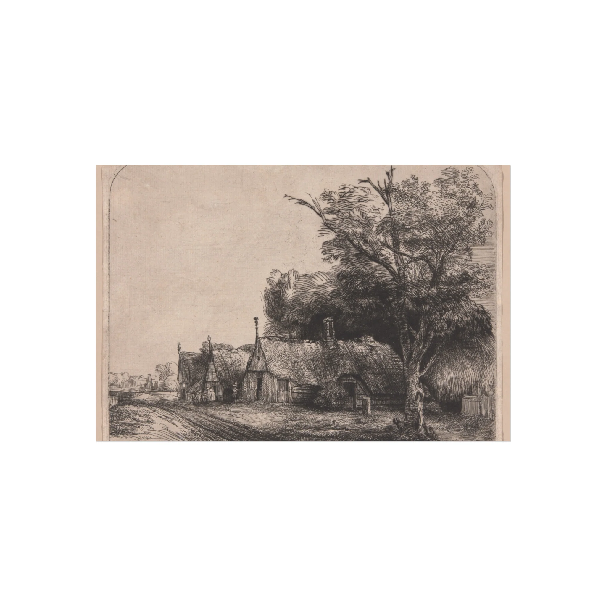 Rembrandt van Rijn - Landscape with Three Gabled Cottages Beside a Road | Fine Art Poster - Image 4