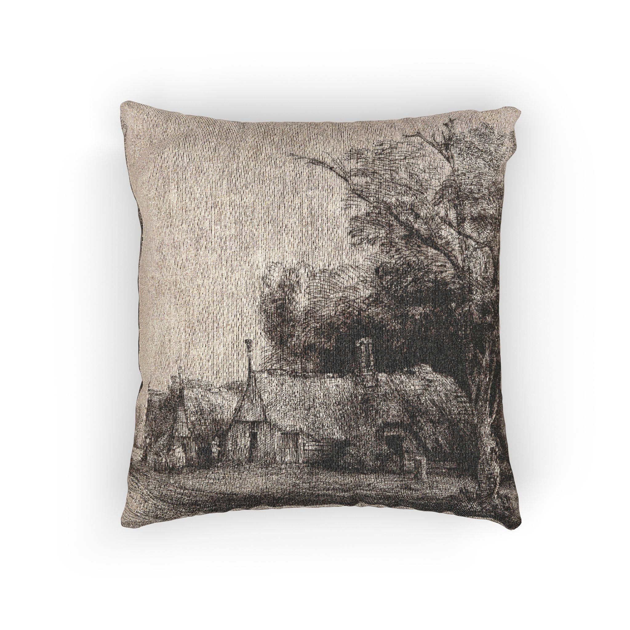 Rembrandt van Rijn - Landscape with Three Gabled Cottages Beside a Road | Woven Pillow - Image 3