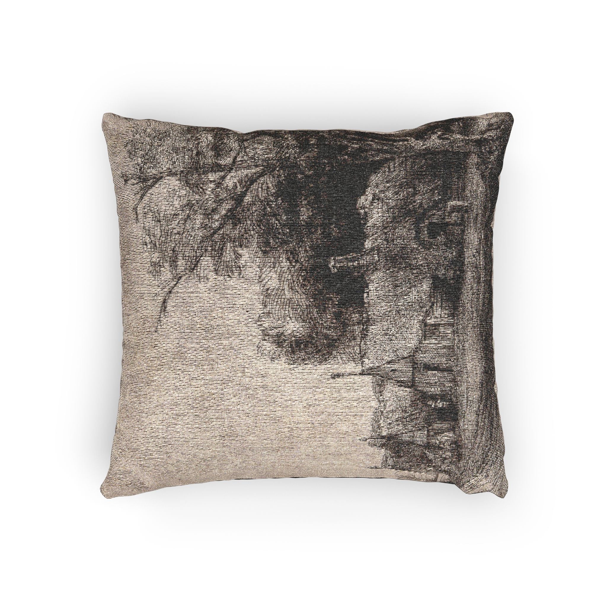 Rembrandt van Rijn - Landscape with Three Gabled Cottages Beside a Road | Woven Pillow - Image 4