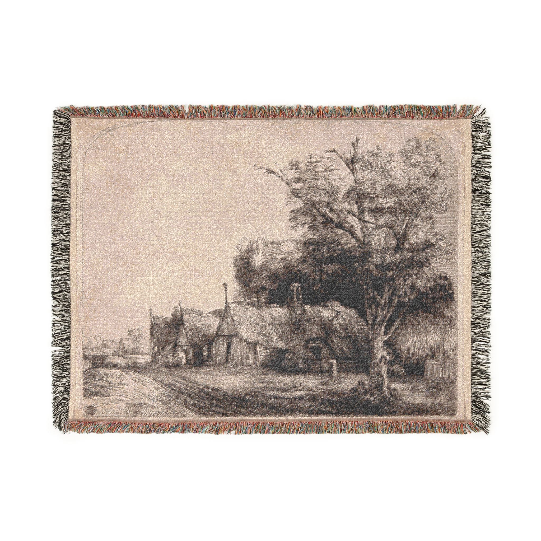 Rembrandt van Rijn - Landscape with Three Gabled Cottages Beside a Road | Woven Tapestry Blanket - Image 10