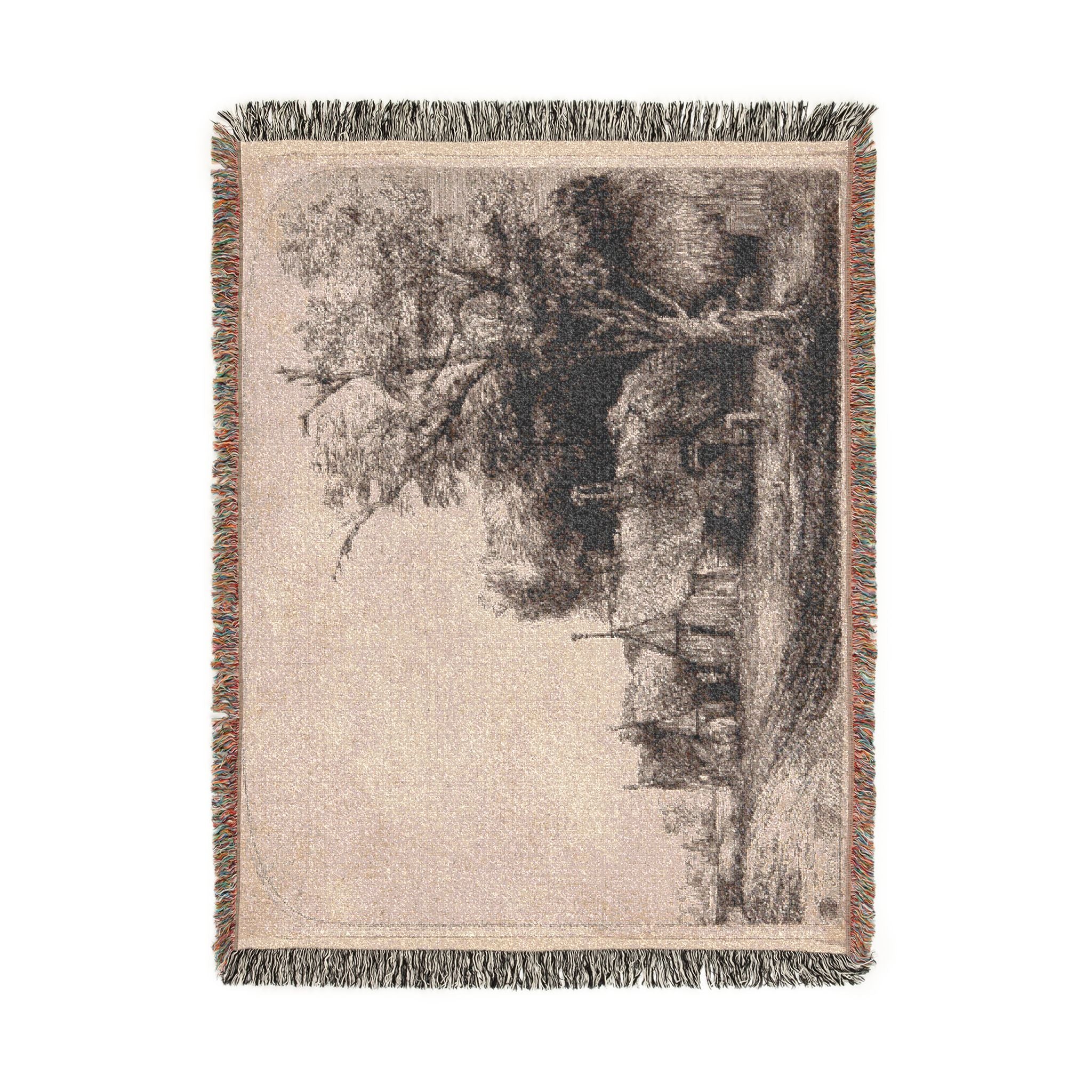 Rembrandt van Rijn - Landscape with Three Gabled Cottages Beside a Road | Woven Tapestry Blanket - Image 11