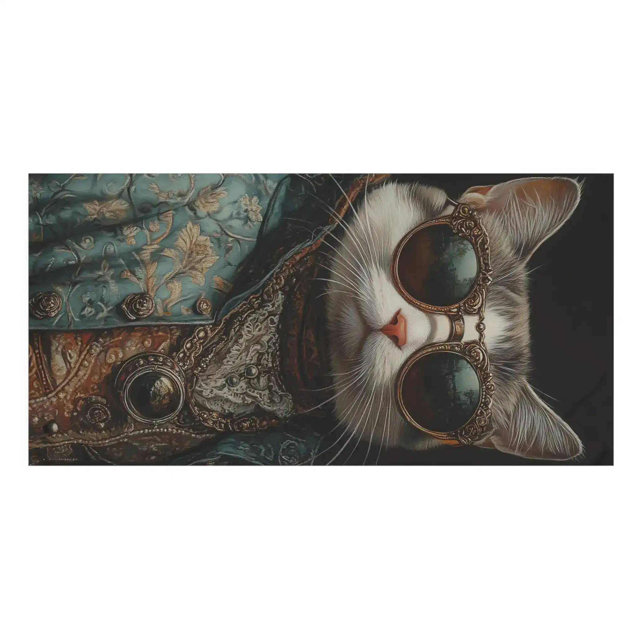 Renaissance Cat in Couture with Sunglasses Bath Towel - Image 3