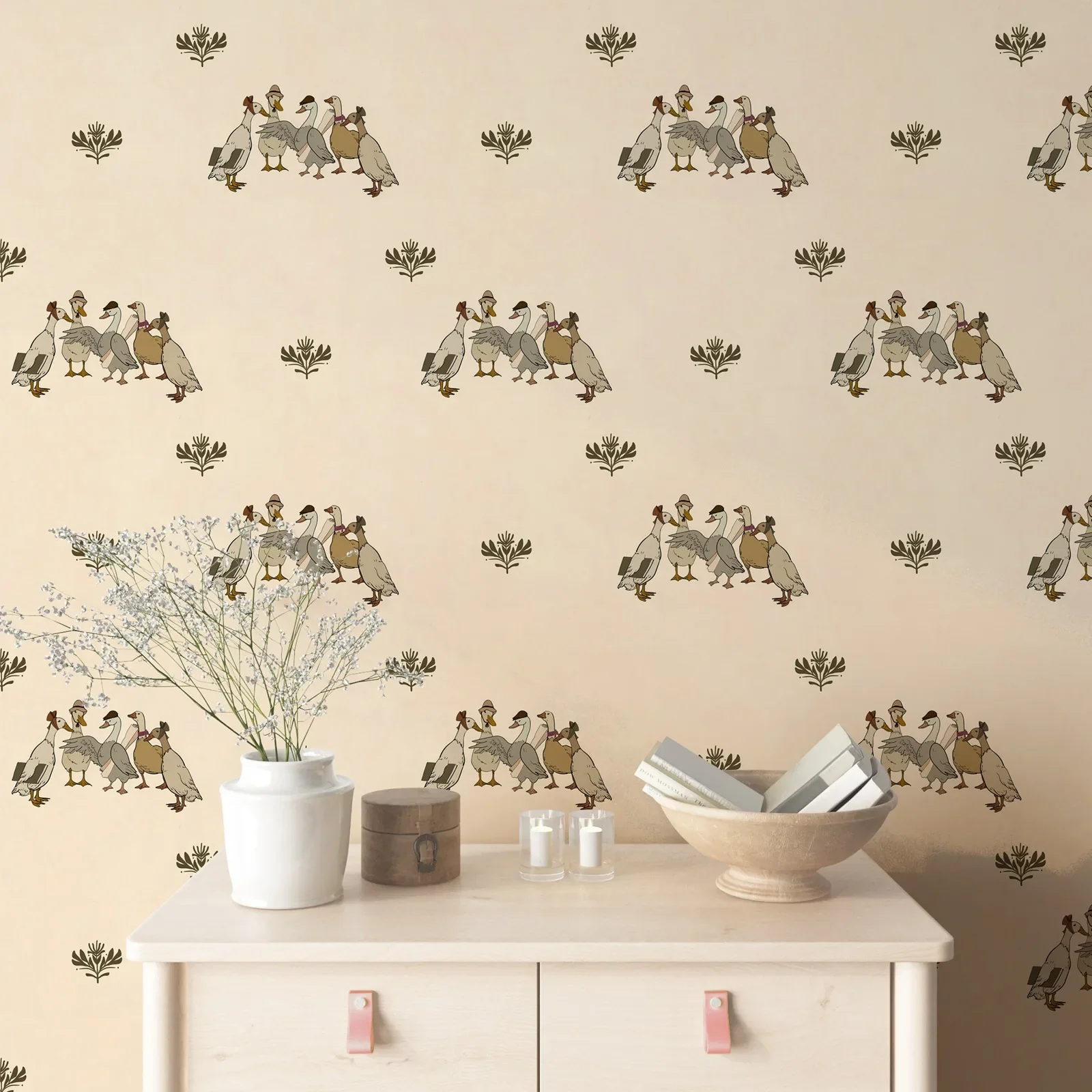 Retro Ducks and Flowers Wallpaper - Image 2