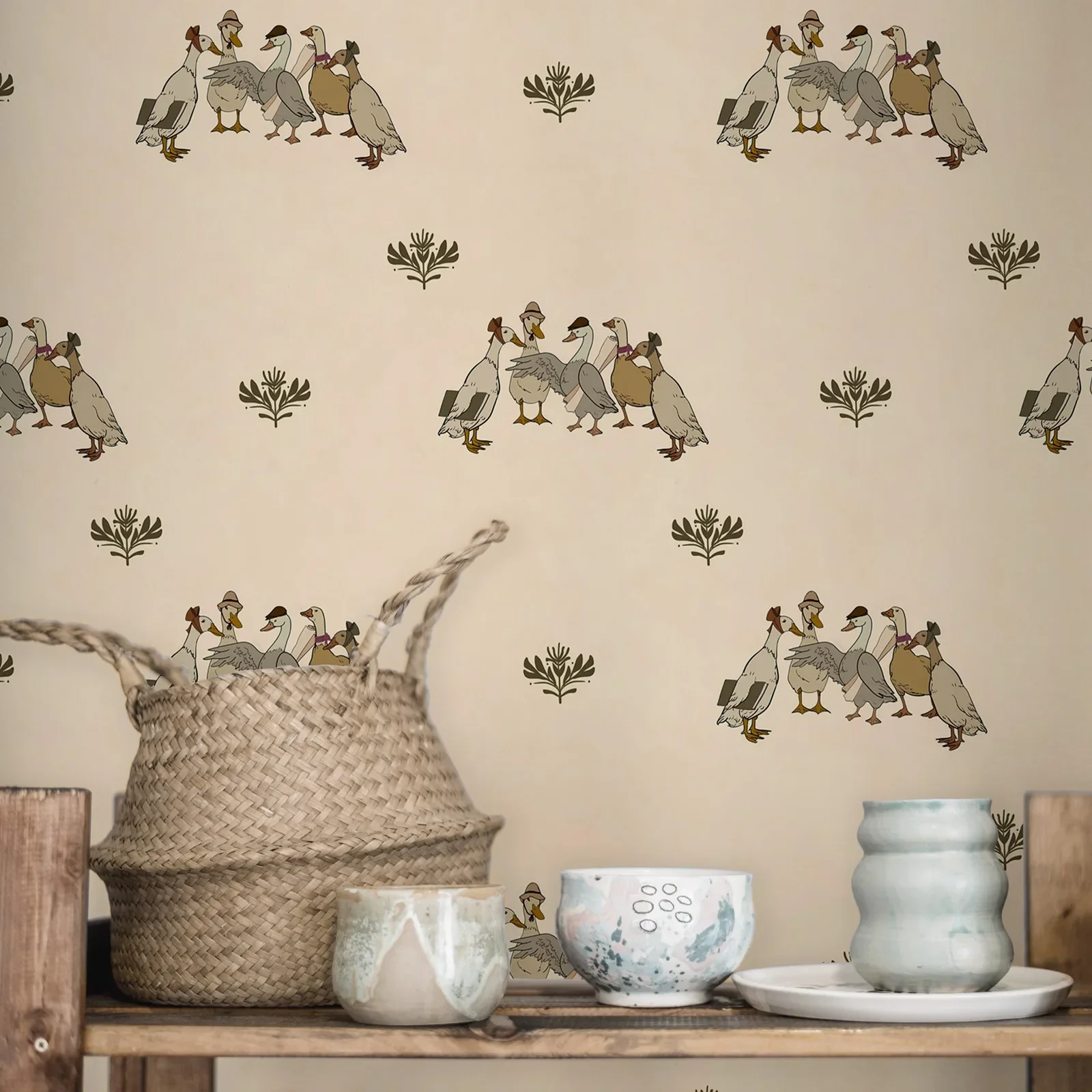 Retro Ducks and Flowers Wallpaper - Image 3