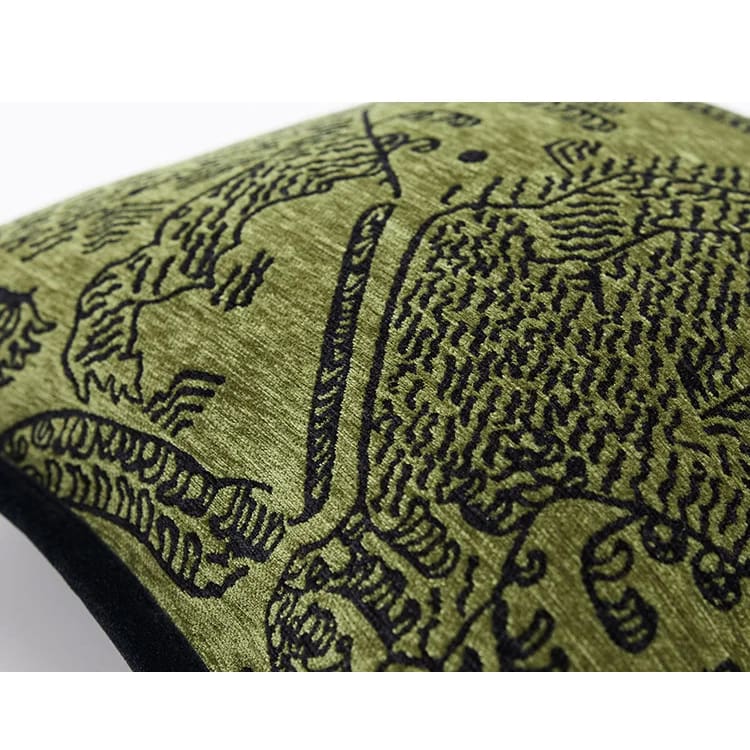 Retro Green Tiger Patterned Jacquard Cushion Cover - Image 10