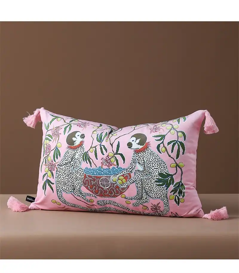 Retro Monkey Charm Pink Cushion Cover - Image 2