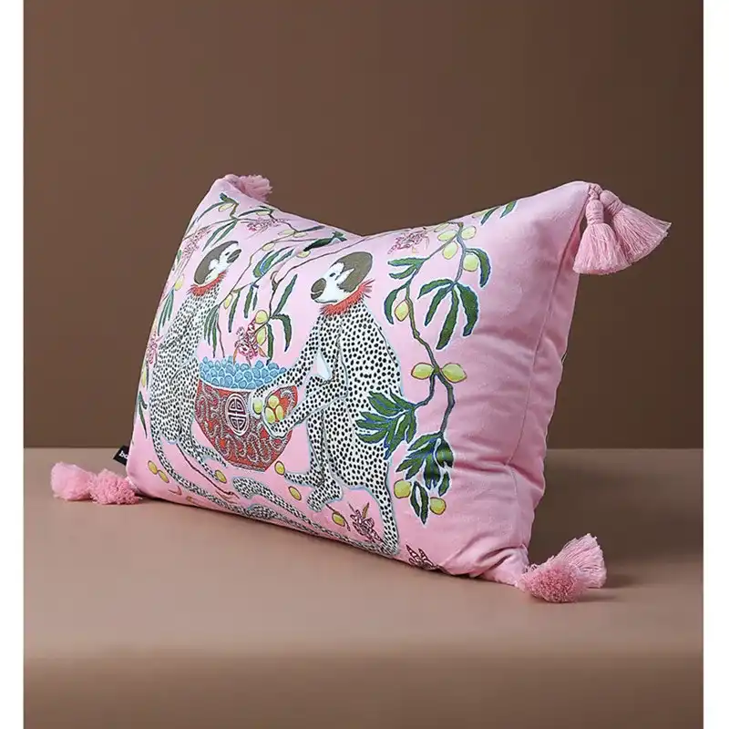 Retro Monkey Charm Pink Cushion Cover - Image 3