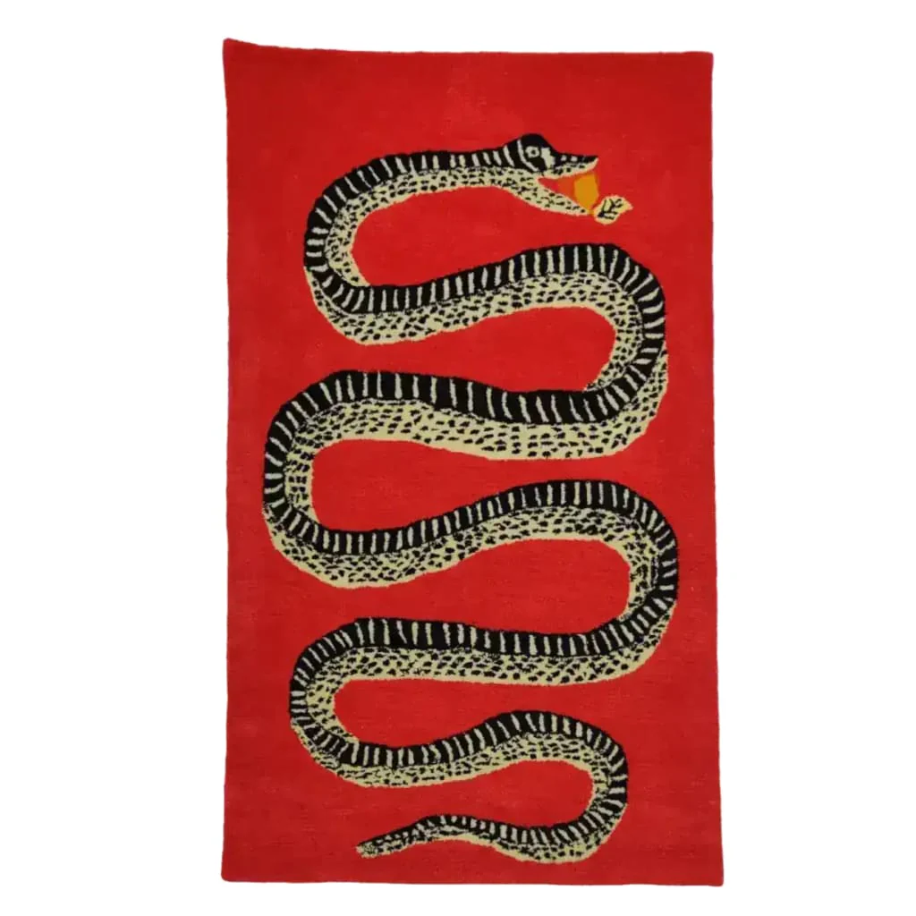 Retro Red Snake Hand Tufted Wool Rug - Image 5