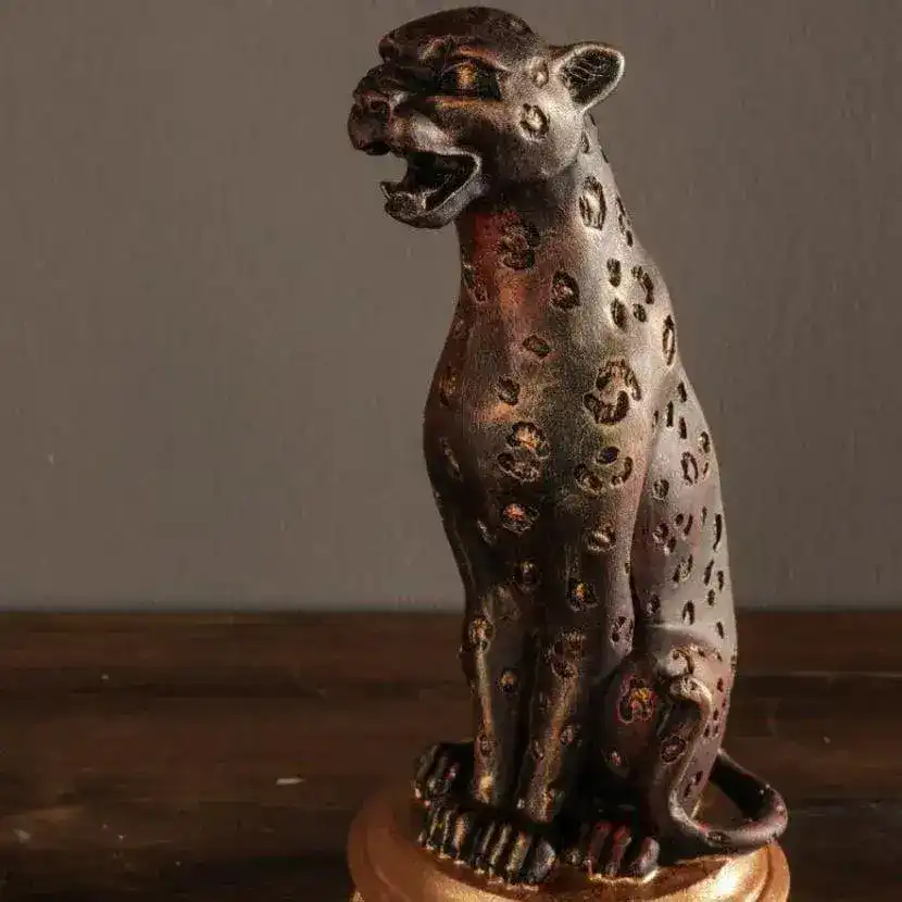 Roaring Dotted Bronze Panther Sculpture - Image 4