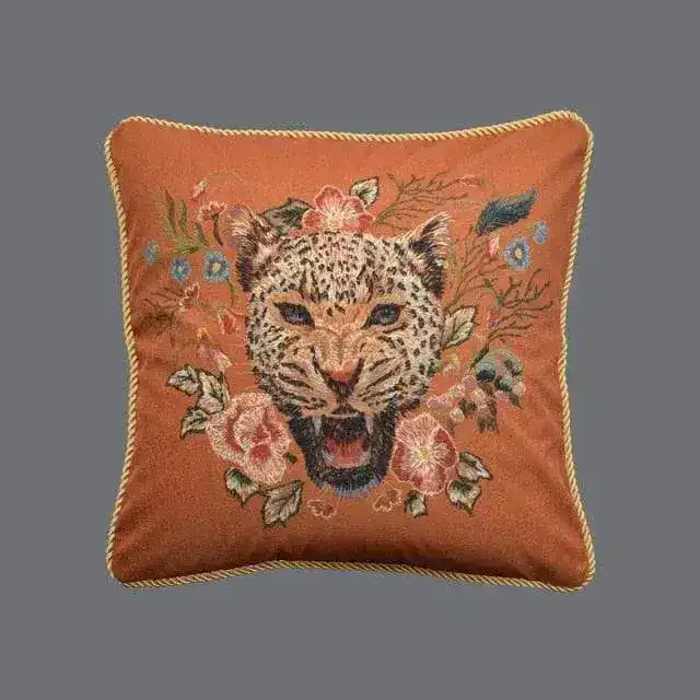 Roaring Leopard Floral Velvet Throw Cushion Cover with Fringe - Image 17