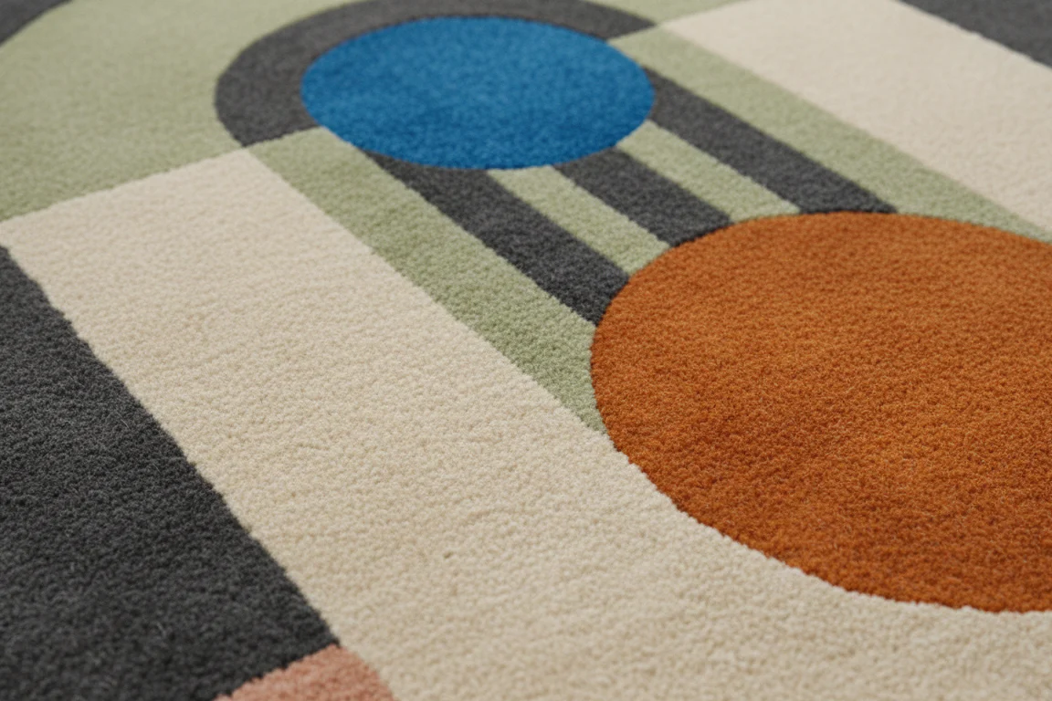 Rolling Balls Geometric Round Hand Tufted Wool Rug - Image 7