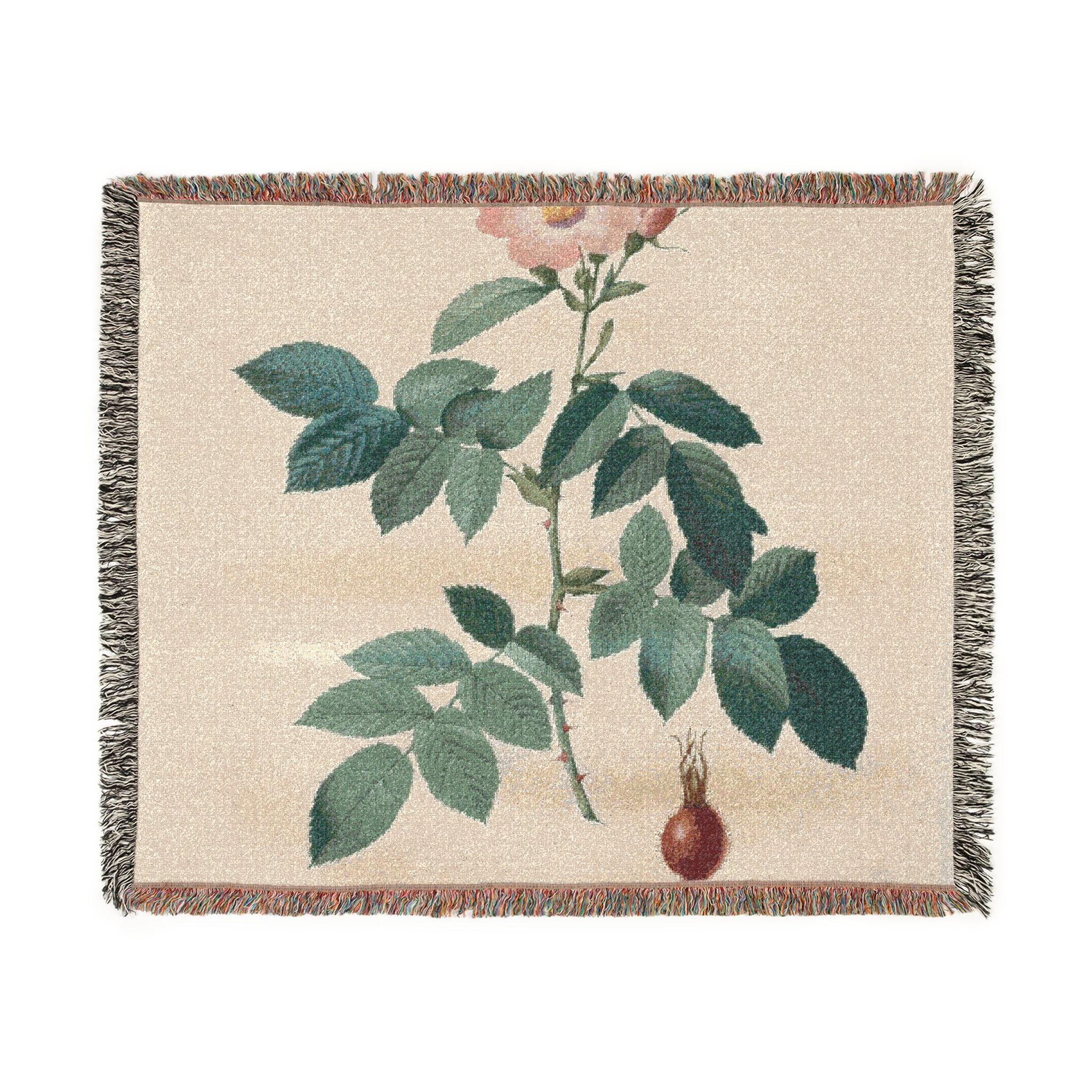 rosa-villosa-pomifera-les-roses-p-j-redoute | Woven Tapestry Blanket - Image 7