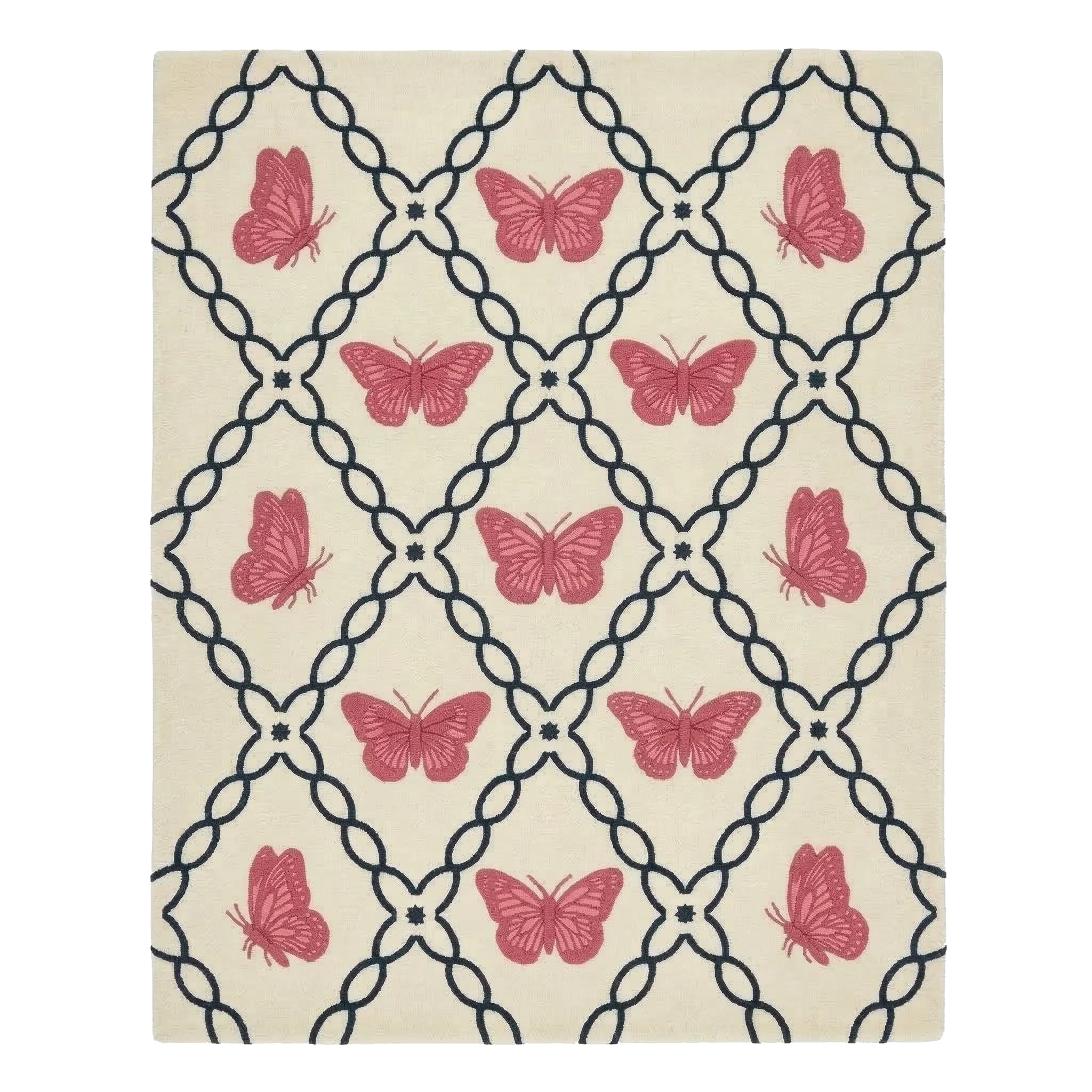 Rose Butterfly Trellis Hand Tufted Wool Rug