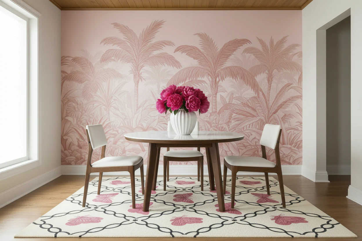 Rose Butterfly Trellis Hand Tufted Wool Rug - Image 3