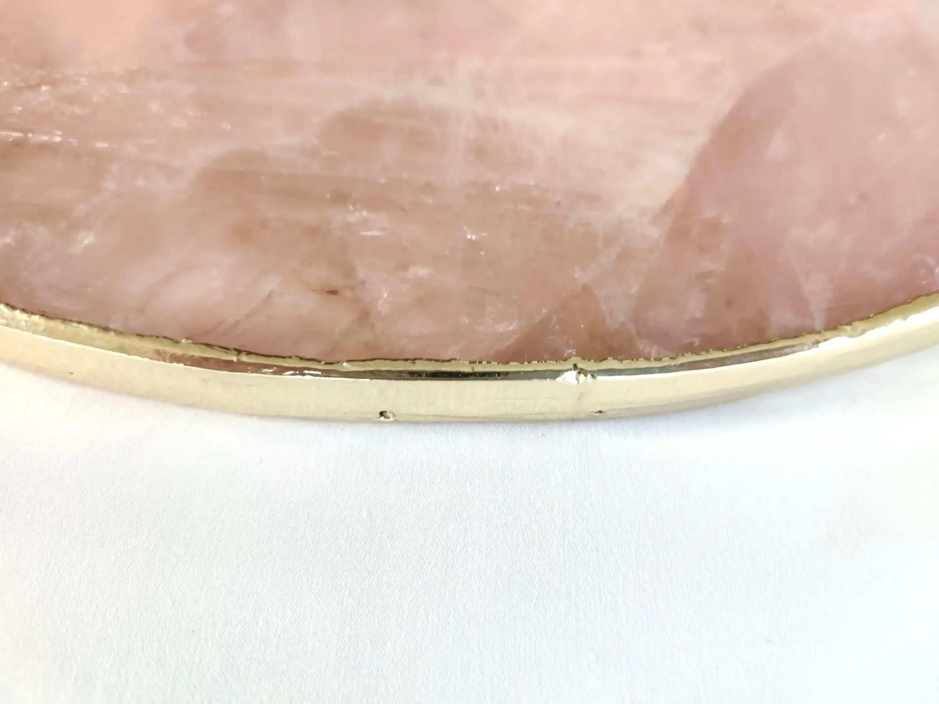 Rose Quartz Agate Round Serving Tray With Brass Handles - Image 7